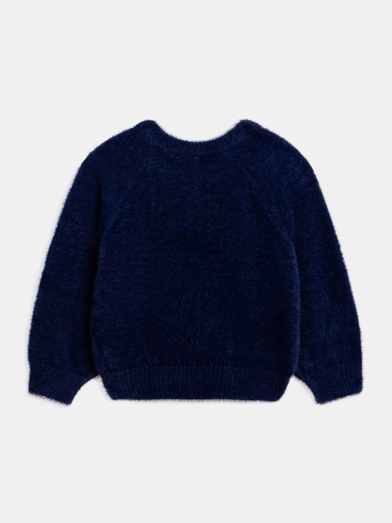 Cardigan azul marinho de malha suave para meninas