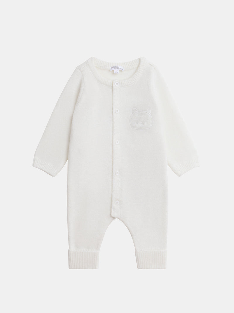 Combinaison de naissance mixte en tricot et broderie chat