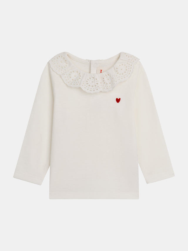Tee-shirt écru à col brodé "ARTY SCHOOL" pour bébé fille