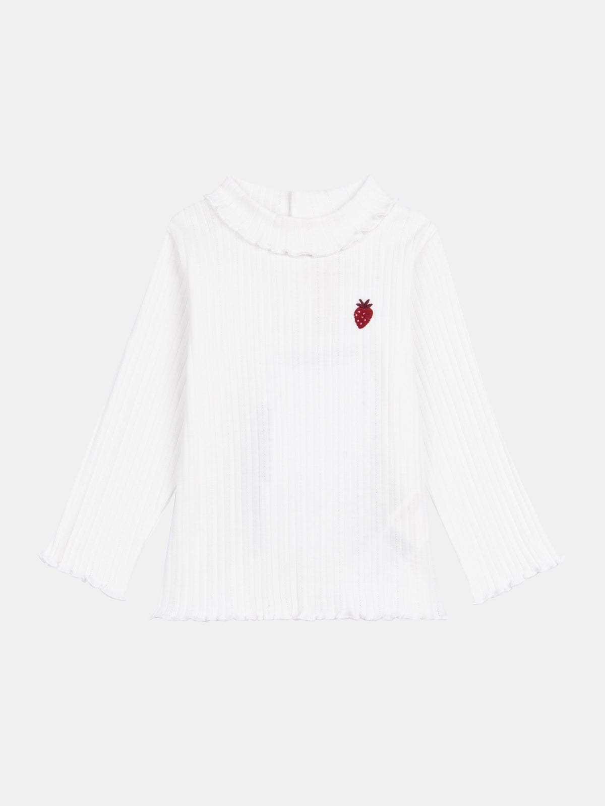 Sous-pull col roulé écru à broderie fraise pour bébé fille