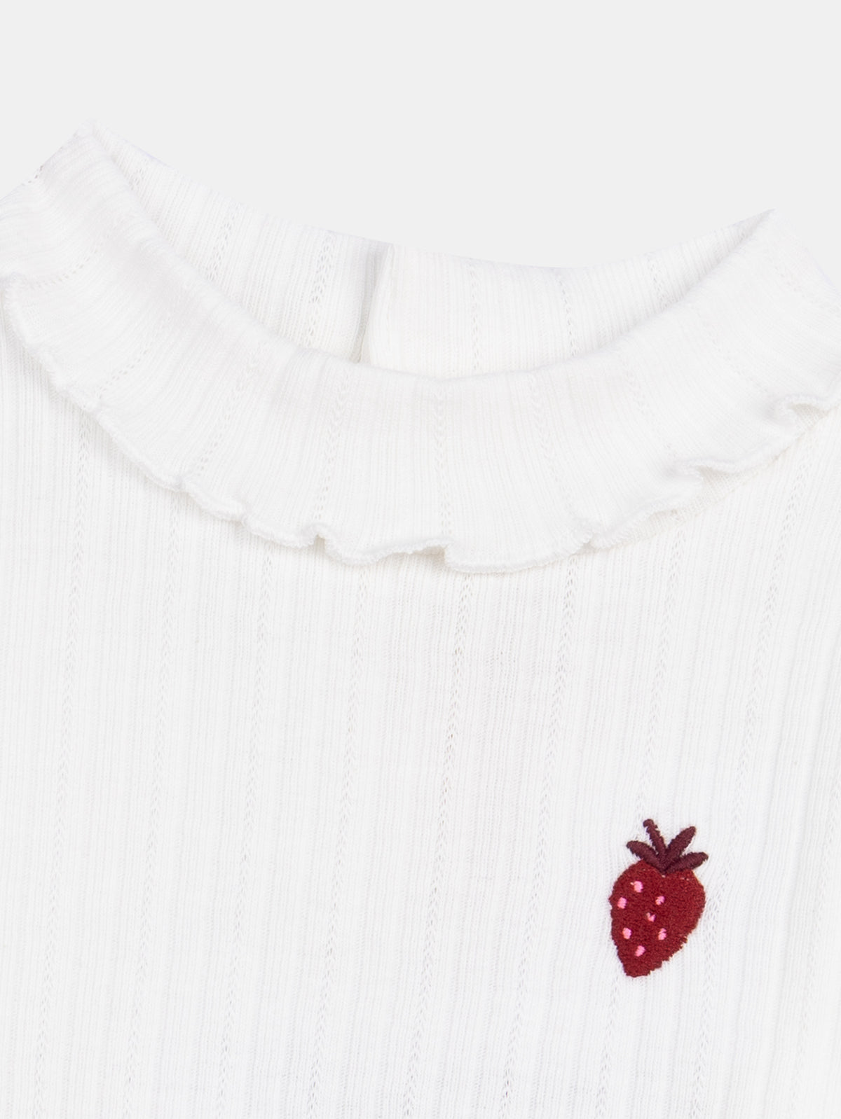 Sous-pull col roulé écru à broderie fraise pour bébé fille