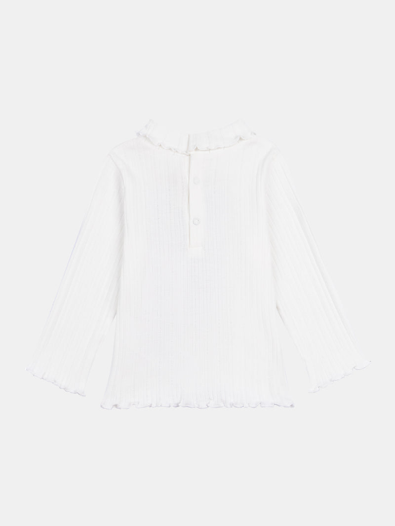 Sous-pull col roulé écru à broderie fraise pour bébé fille