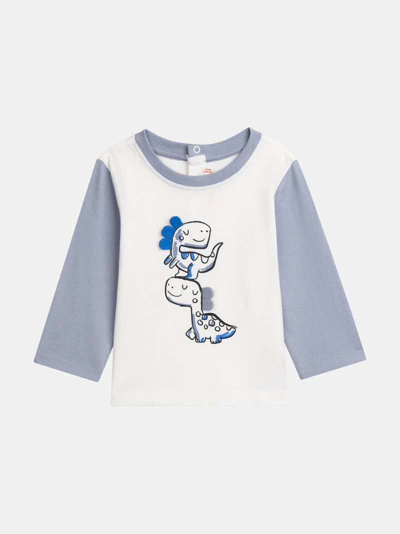 T-shirt de Manga Longa Bicolor "Dinossauro" para Menino
