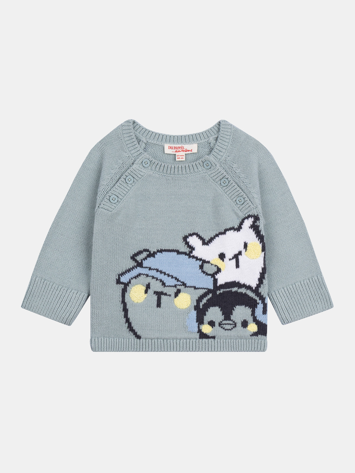 Pulôver de malha jacquard "Pinguim e Ursinhos" para menino bebé