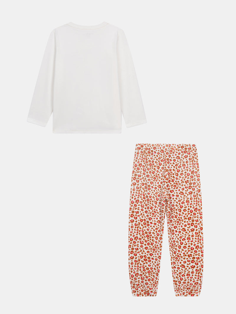 Pyjama écru et rose en velours "Cat Yoga Team" pour enfant fille