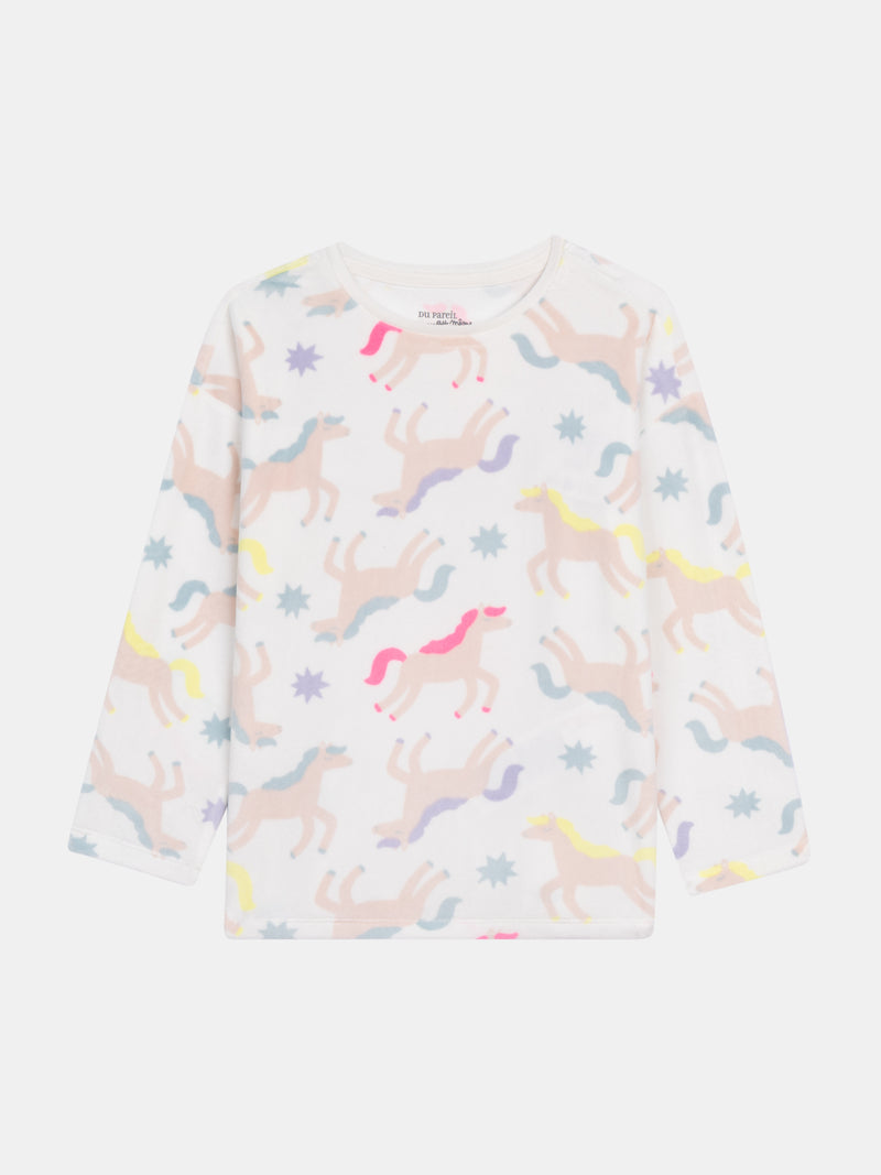 Pyjama en velours très doux écru "Licornes Féeriques" & détails fluo pour enfant fille