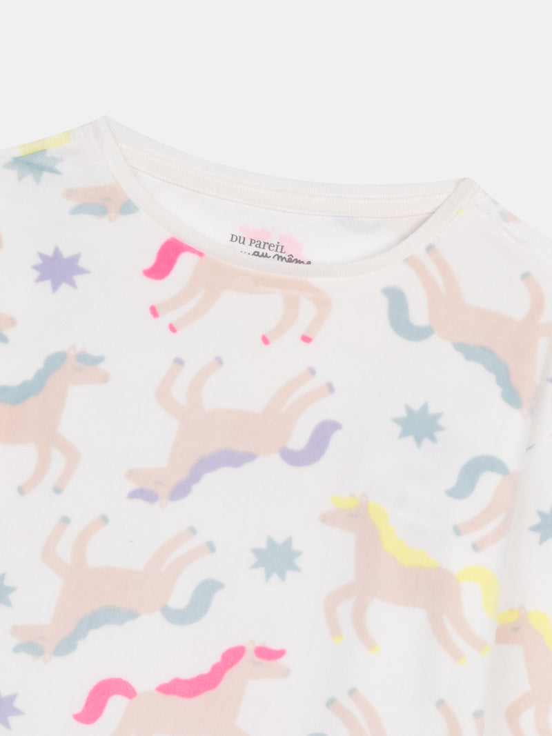 Pyjama en velours très doux écru "Licornes Féeriques" & détails fluo pour enfant fille