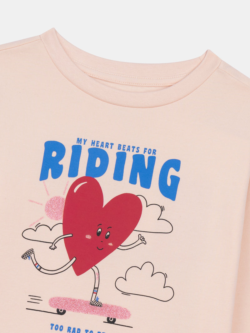 Pyjama rose en molleton gratté "My Heart Beats for Riding" pour enfant fille