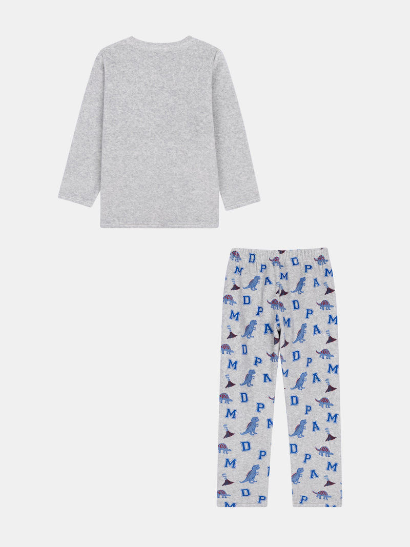 Pyjama 2 pièces en velours gris chiné "DPAM Dinosaures" pour enfant garçon