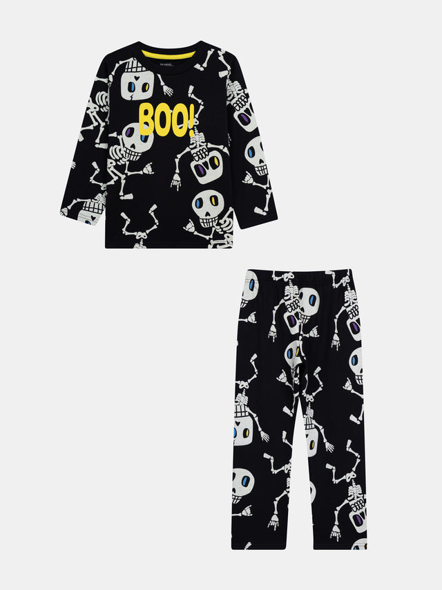 Pijama fosforescente de 2 peças com esqueletos « BOO! » para menino