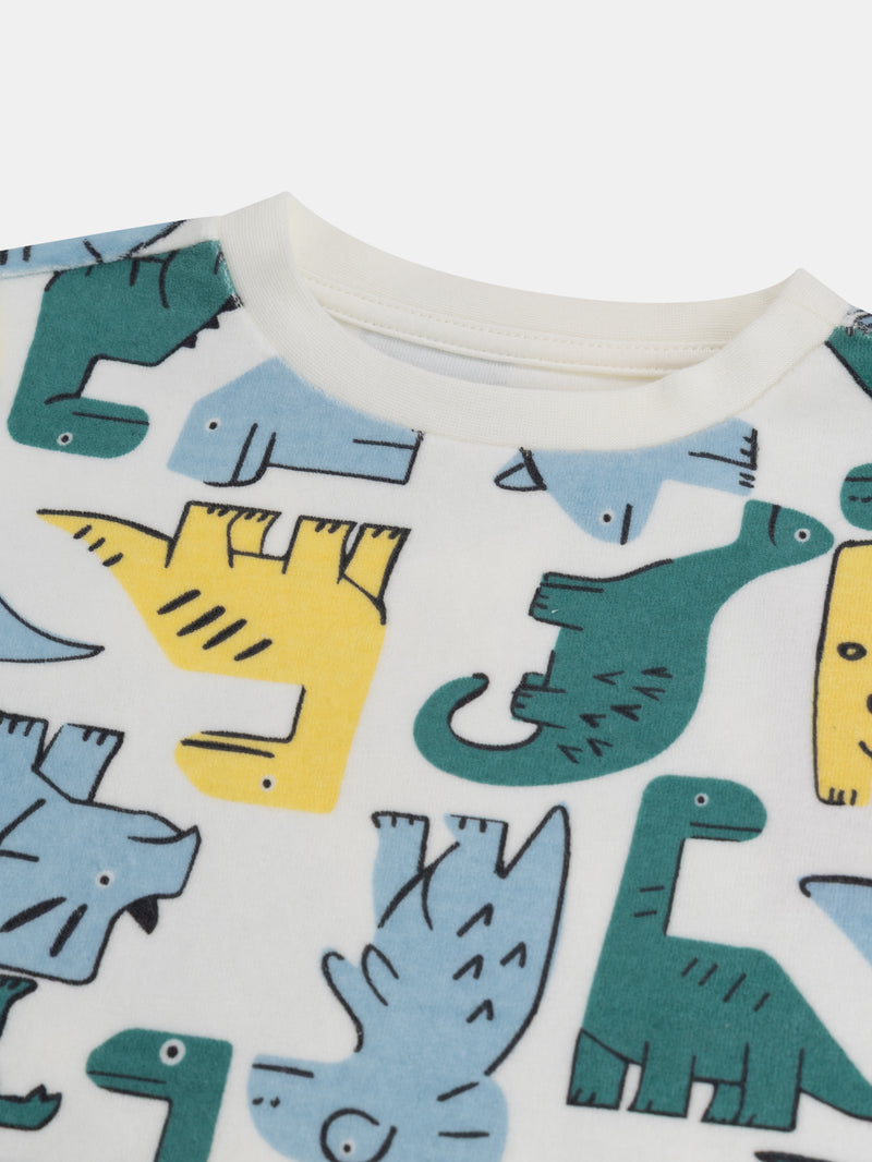 Pyjama 2 pièces en velours imprimé intégral dinosaures colorés pour enfant garçon