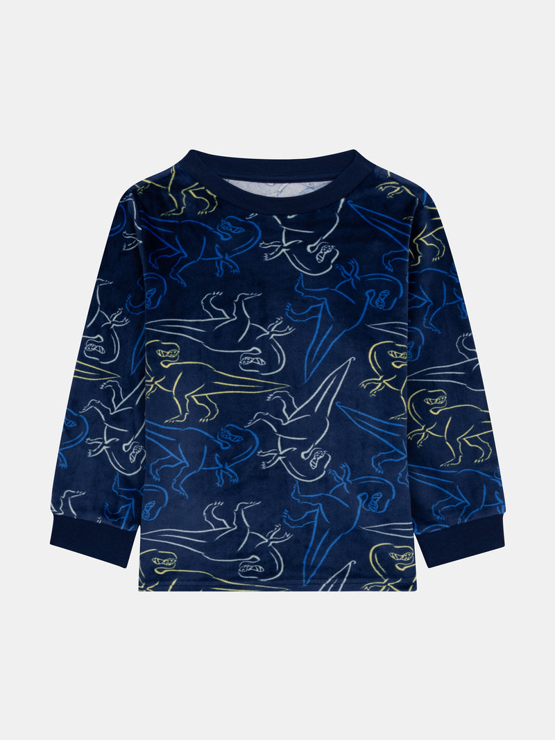 Pyjama 2 pièces en velours extensible imprimé dinosaures pour enfant garçon