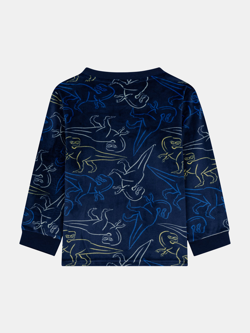 Pyjama 2 pièces en velours extensible imprimé dinosaures pour enfant garçon