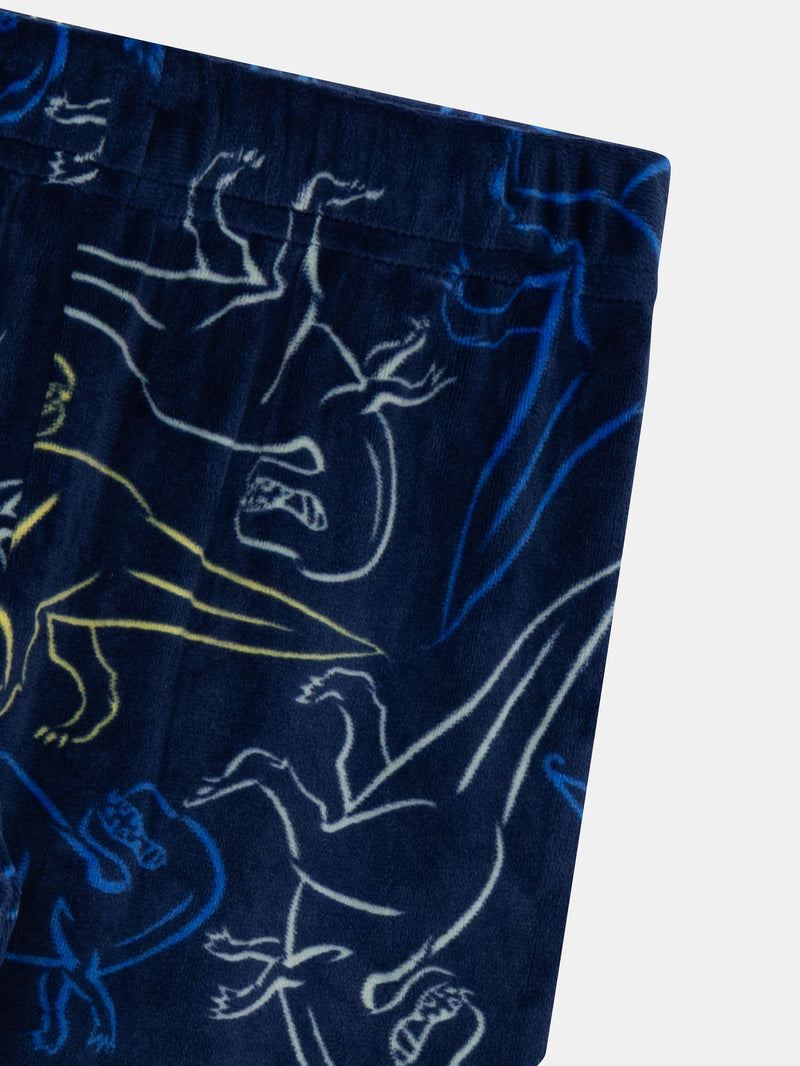 Pyjama 2 pièces en velours extensible imprimé dinosaures pour enfant garçon