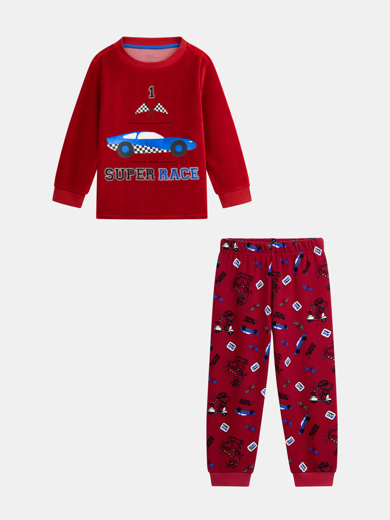 Pyjama 2 pièces en velours motif voiture de course pour enfant garçon
