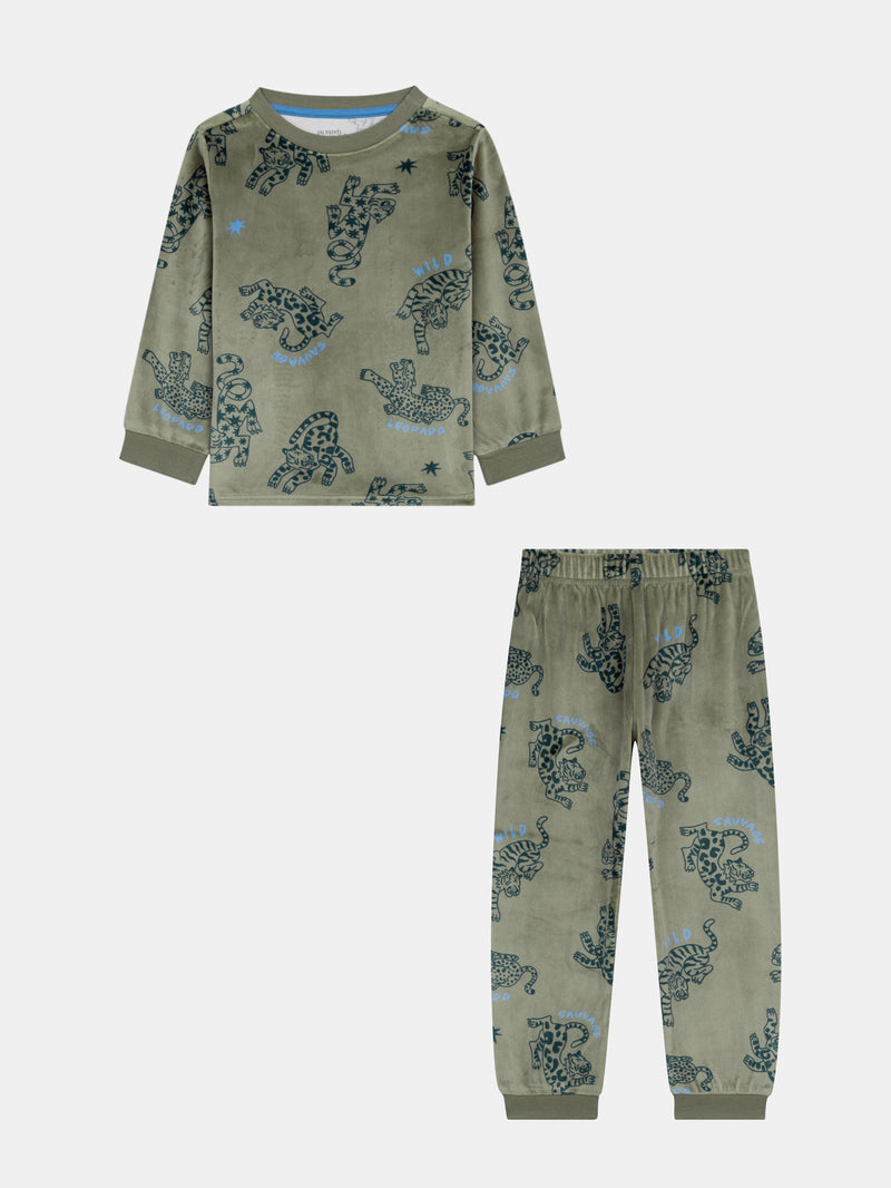 Pyjama 2 pièces en velours extensible imprimé léopards pour enfant garçon