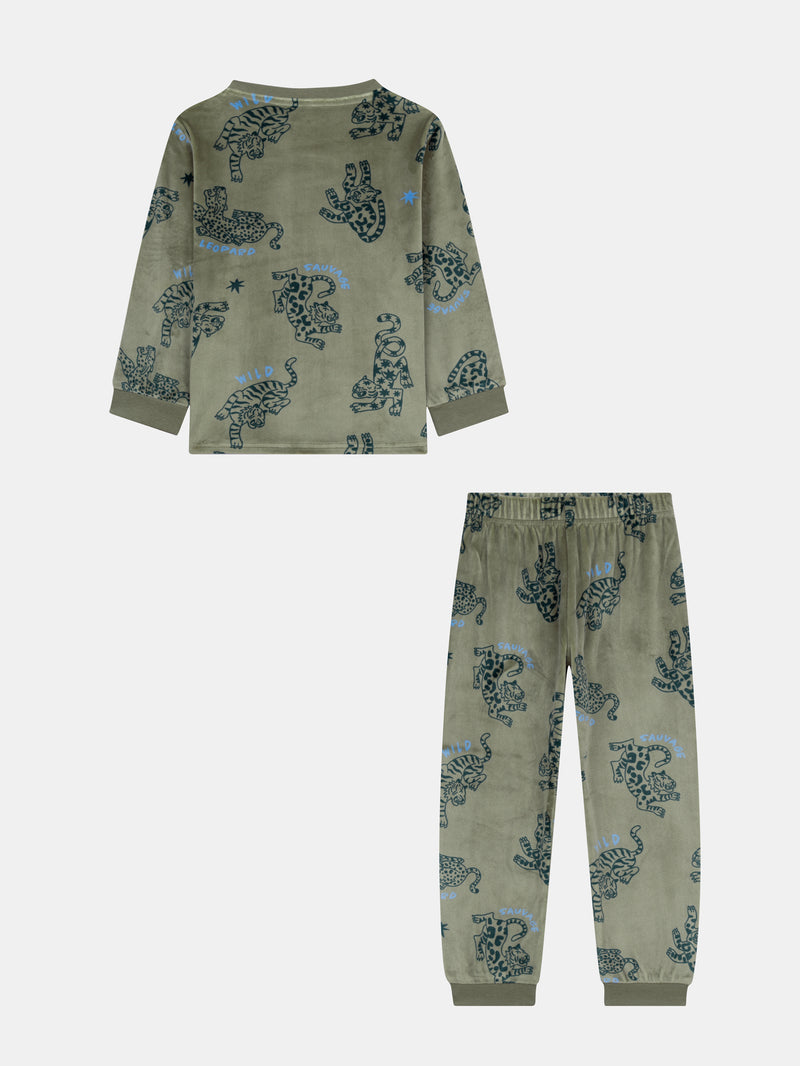 Pyjama 2 pièces en velours extensible imprimé léopards pour enfant garçon