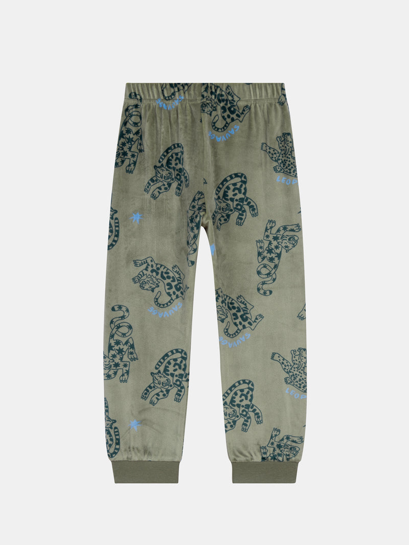 Pyjama 2 pièces en velours extensible imprimé léopards pour enfant garçon