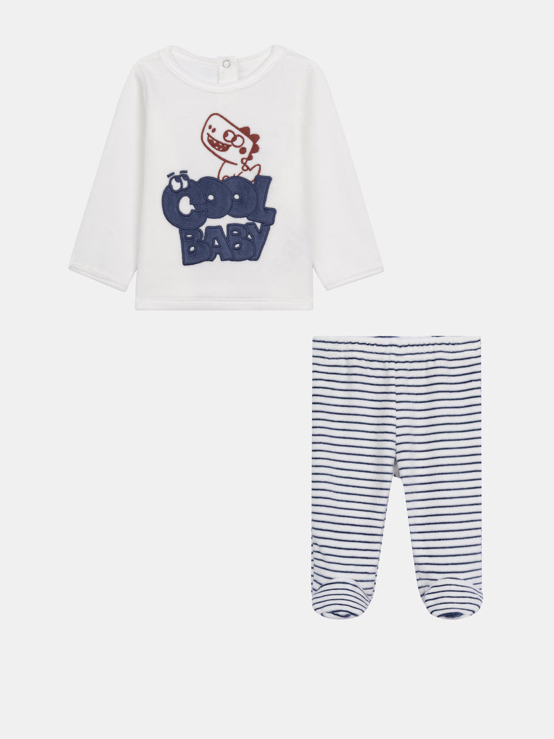 Pyjama 2 pièces en velours dinosaure et rayures pour bébé garçon