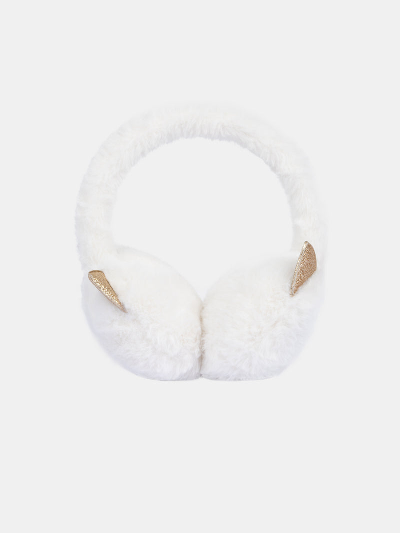 Cache-oreilles écru motif tête de chat pour fille
