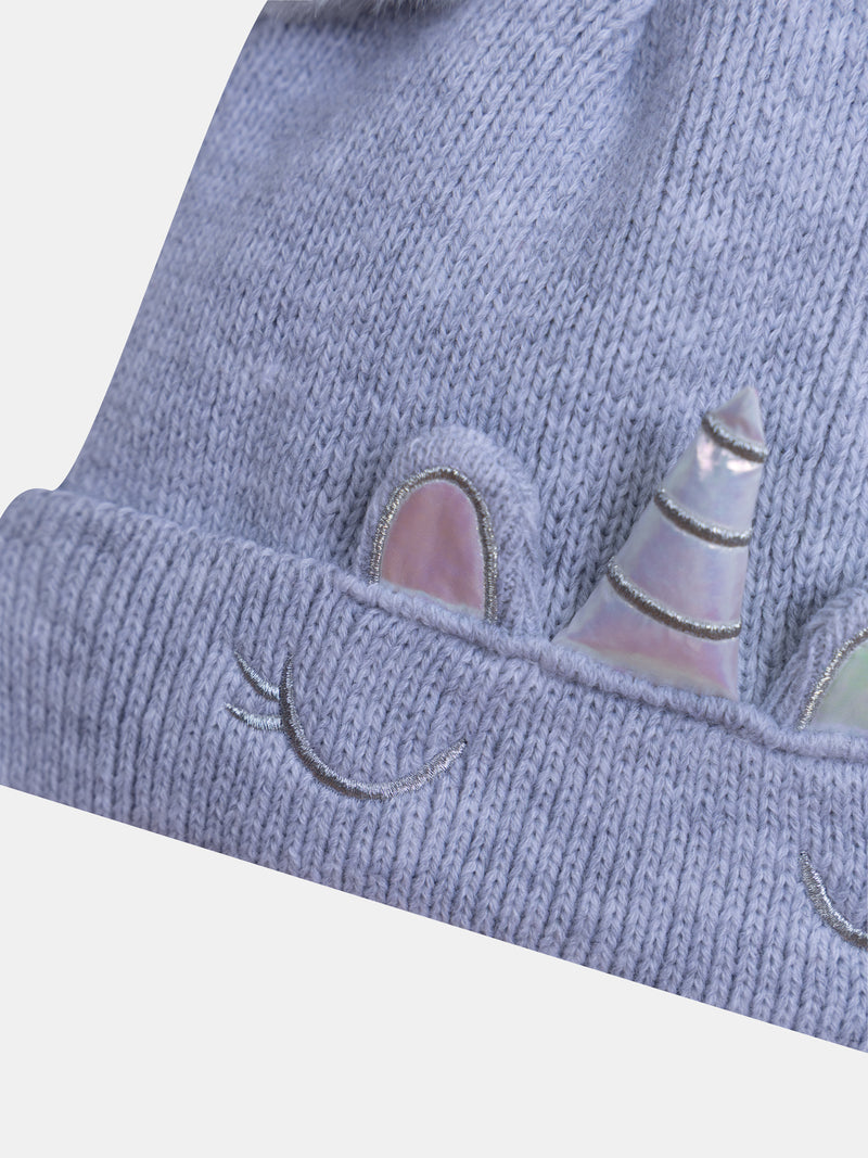 Gorro cinzento de unicórnio para meninas