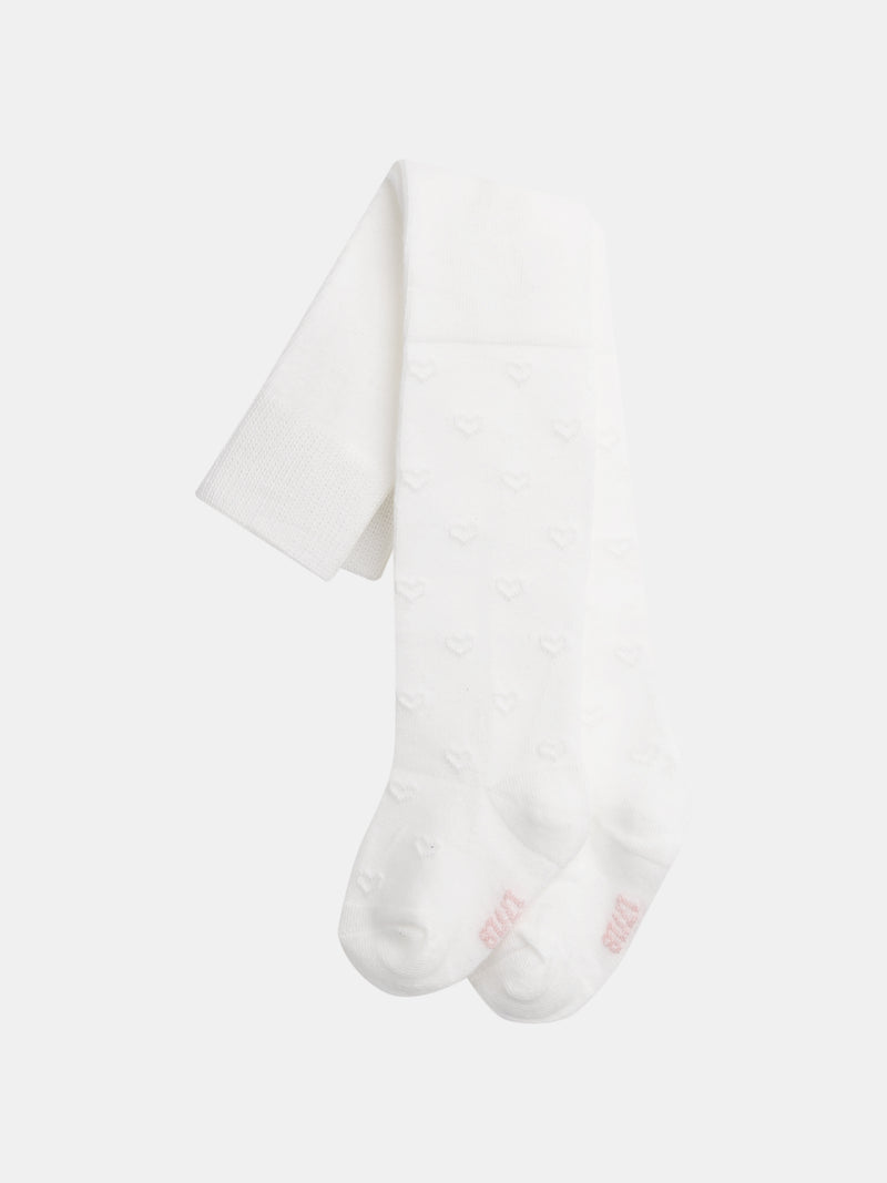 Collants ecru com corações em corte para meninas