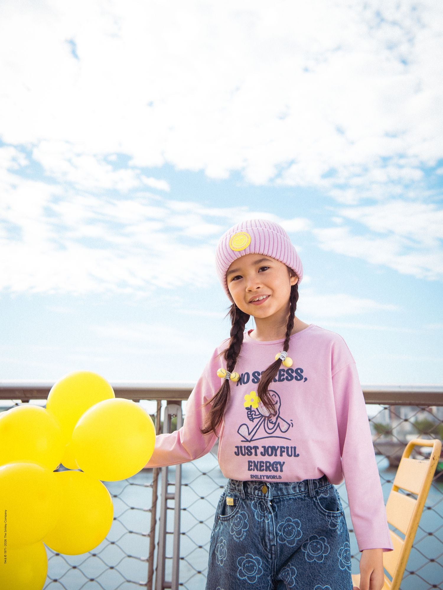 T-shirt rose à manches longues à imprimé SMILEYWORLD pour fille