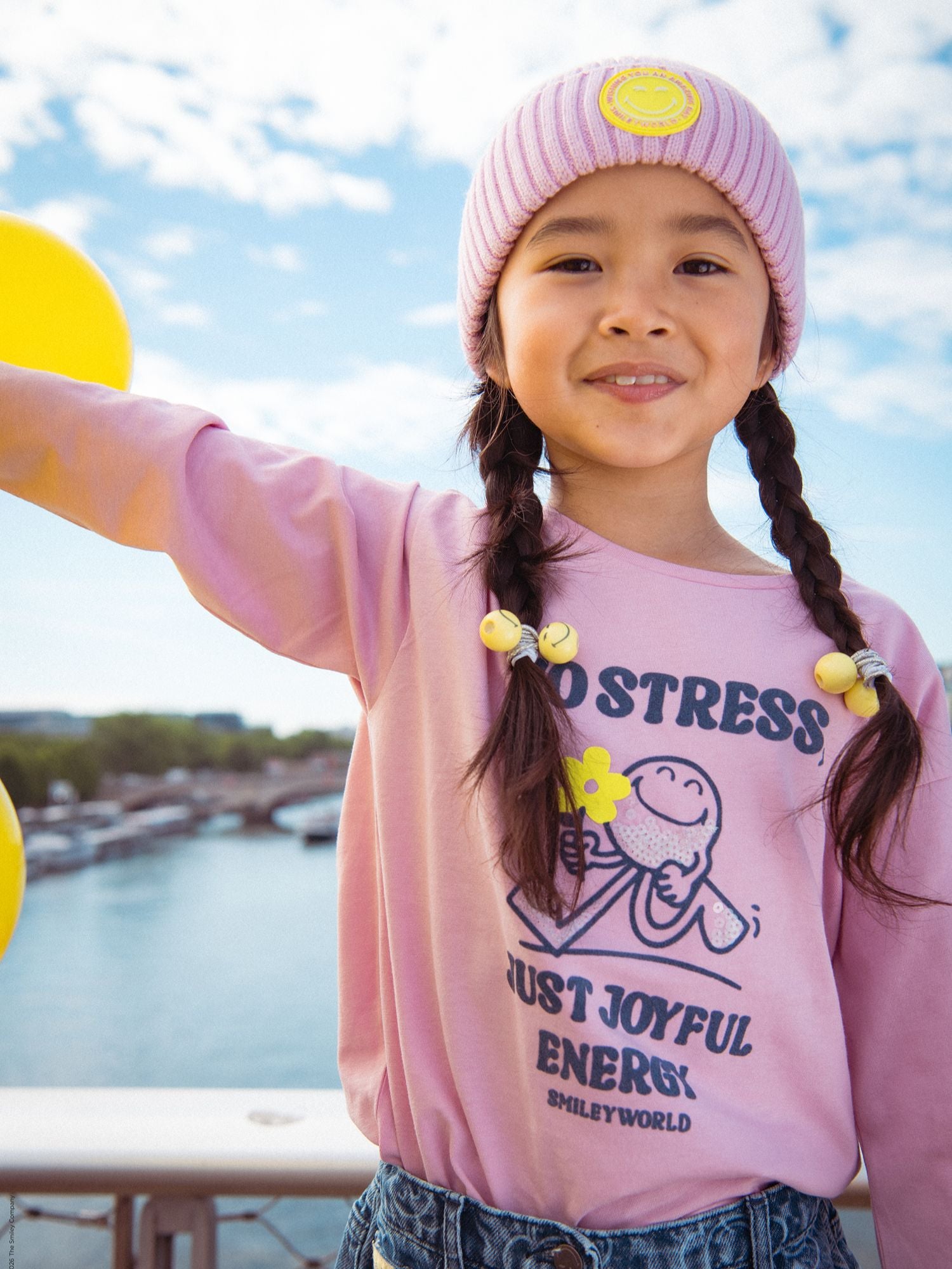 T-shirt rose à manches longues à imprimé SMILEYWORLD pour fille