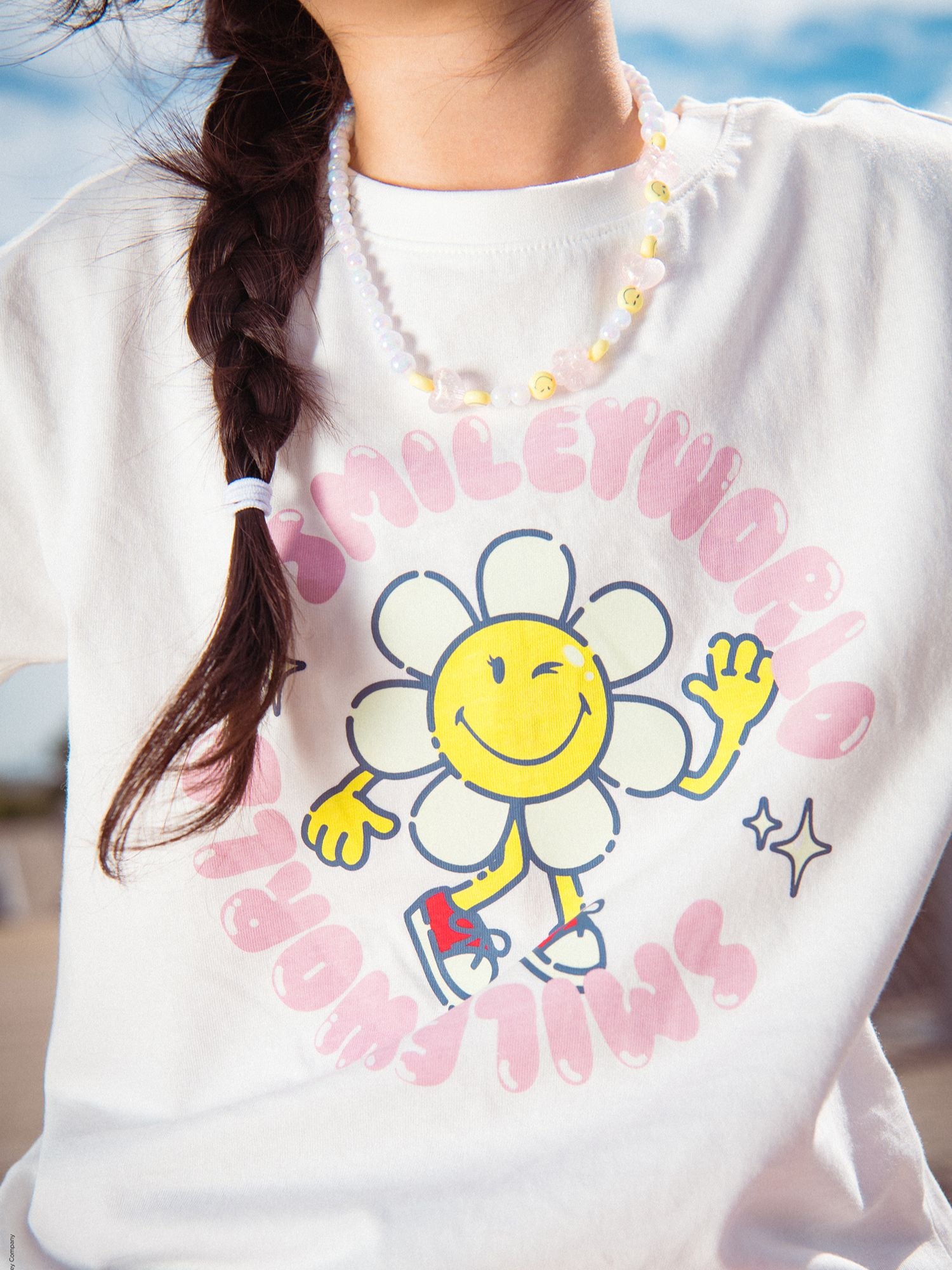 T-shirt écru à manches longues à imprimé SMILEYWORLD fleur pour fille