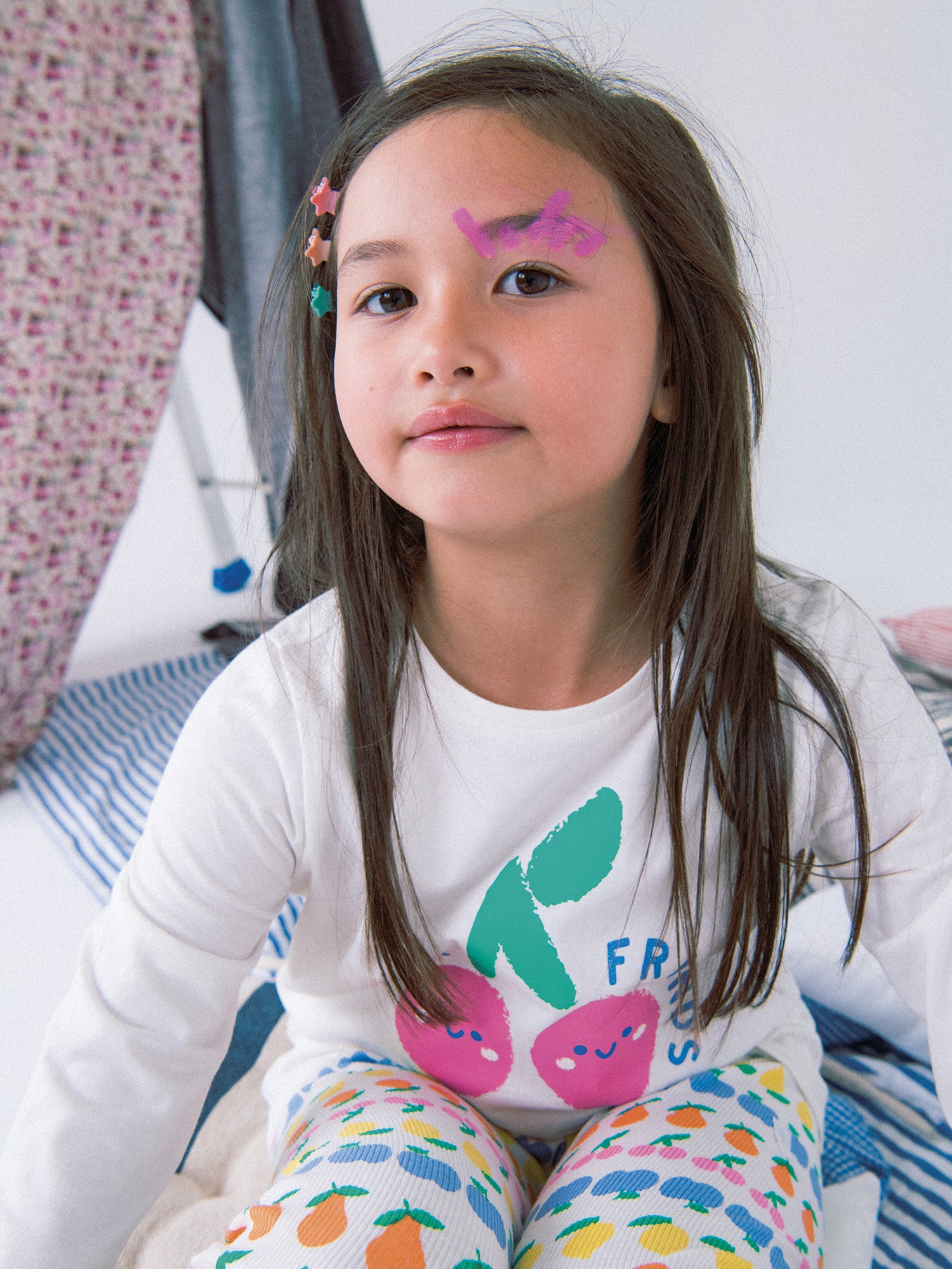 Pijama de 2 peças com leggings impressas de frutas para meninas