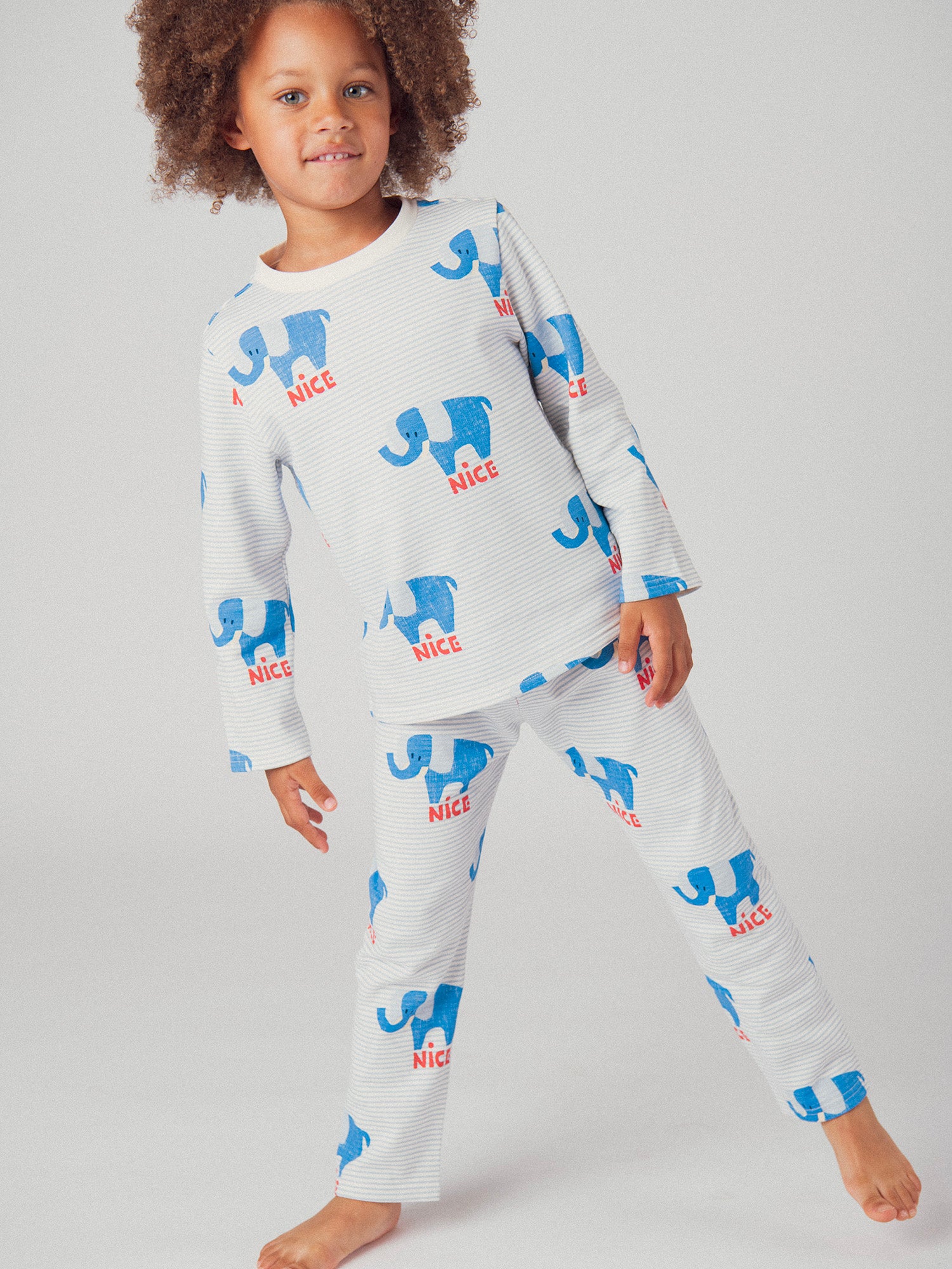 Pijama de 2 peças às riscas e elefantes "NICE" para bebé menino