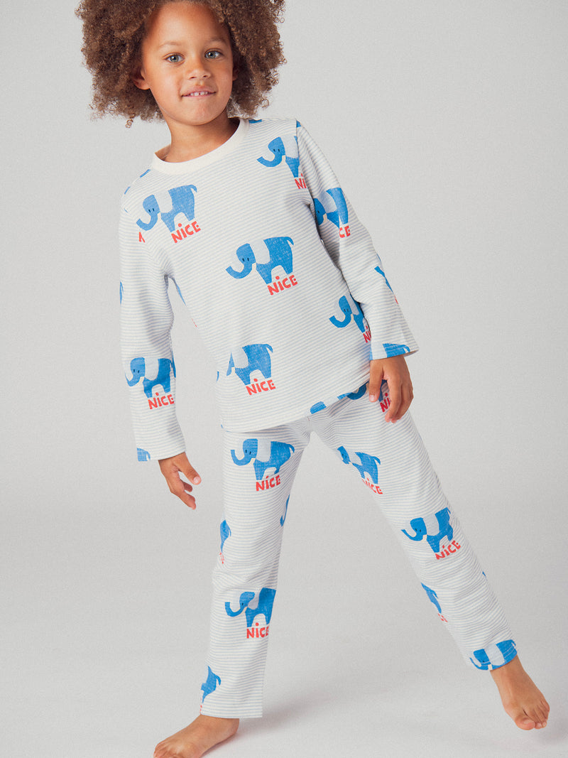 Pijama de 2 peças às riscas e elefantes "NICE" para bebé menino