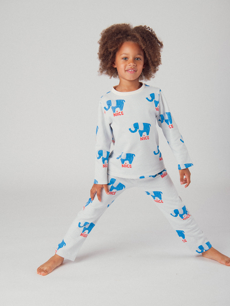 Pijama de 2 peças às riscas e elefantes "NICE" para bebé menino
