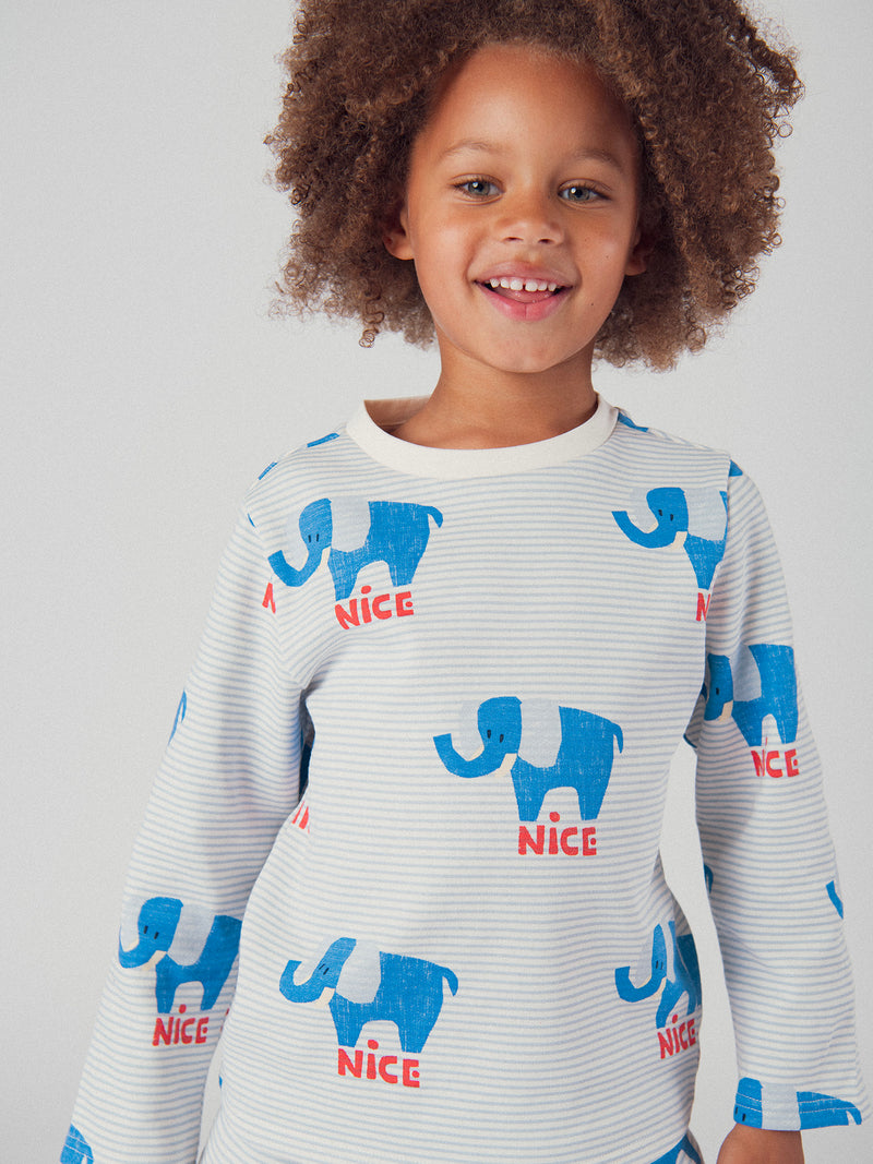 Pijama de 2 peças às riscas e elefantes "NICE" para bebé menino