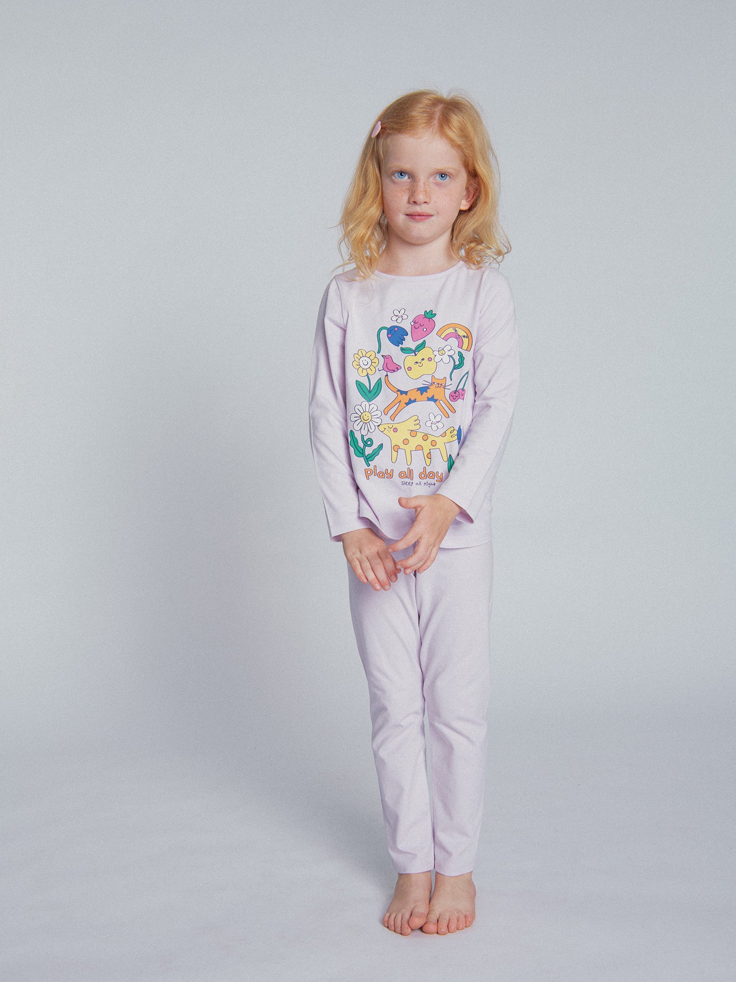 Pijama de 2 peças roxo "Play all day" fosforescente para meninas