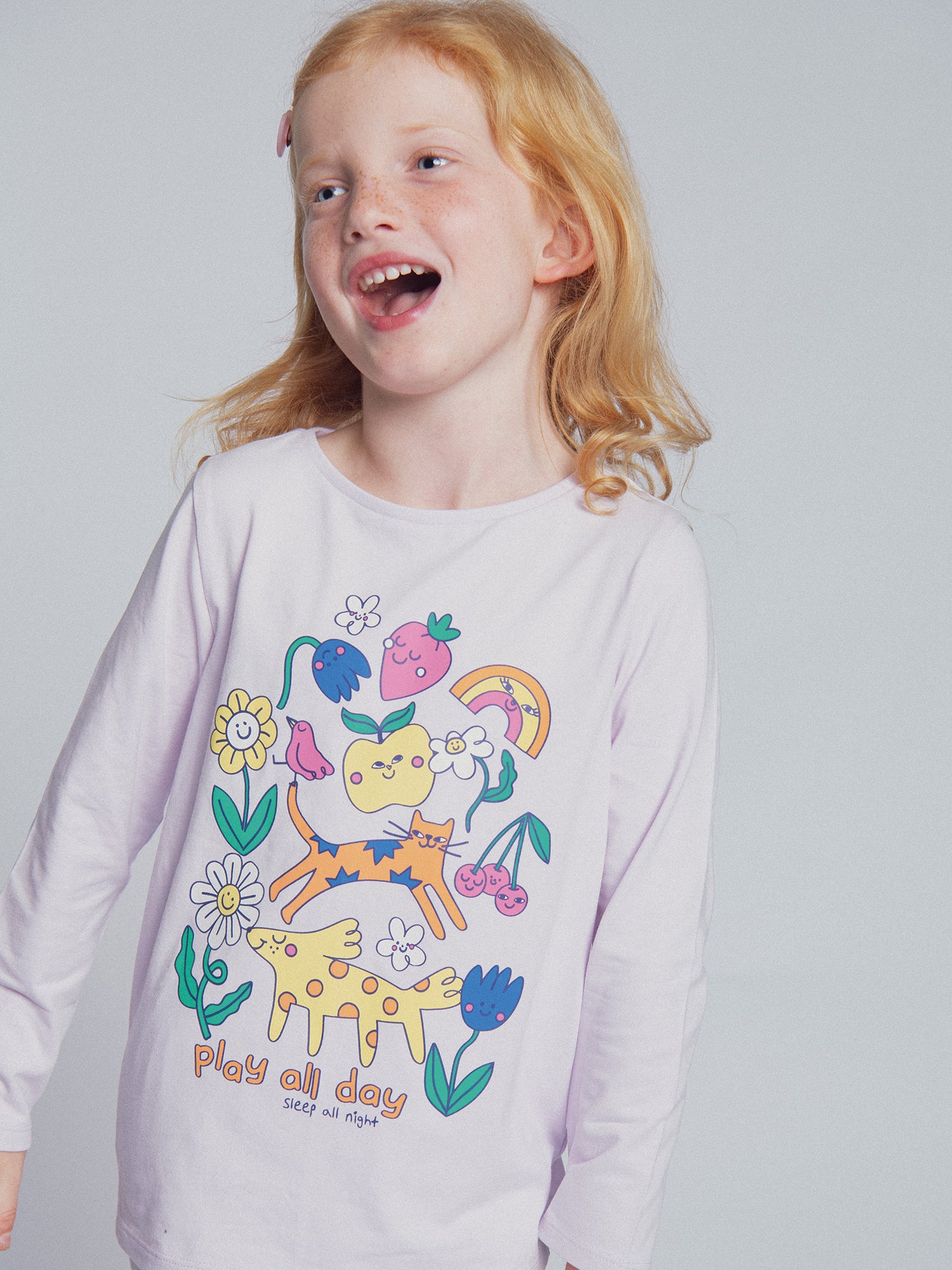 Pijama de 2 peças roxo "Play all day" fosforescente para meninas