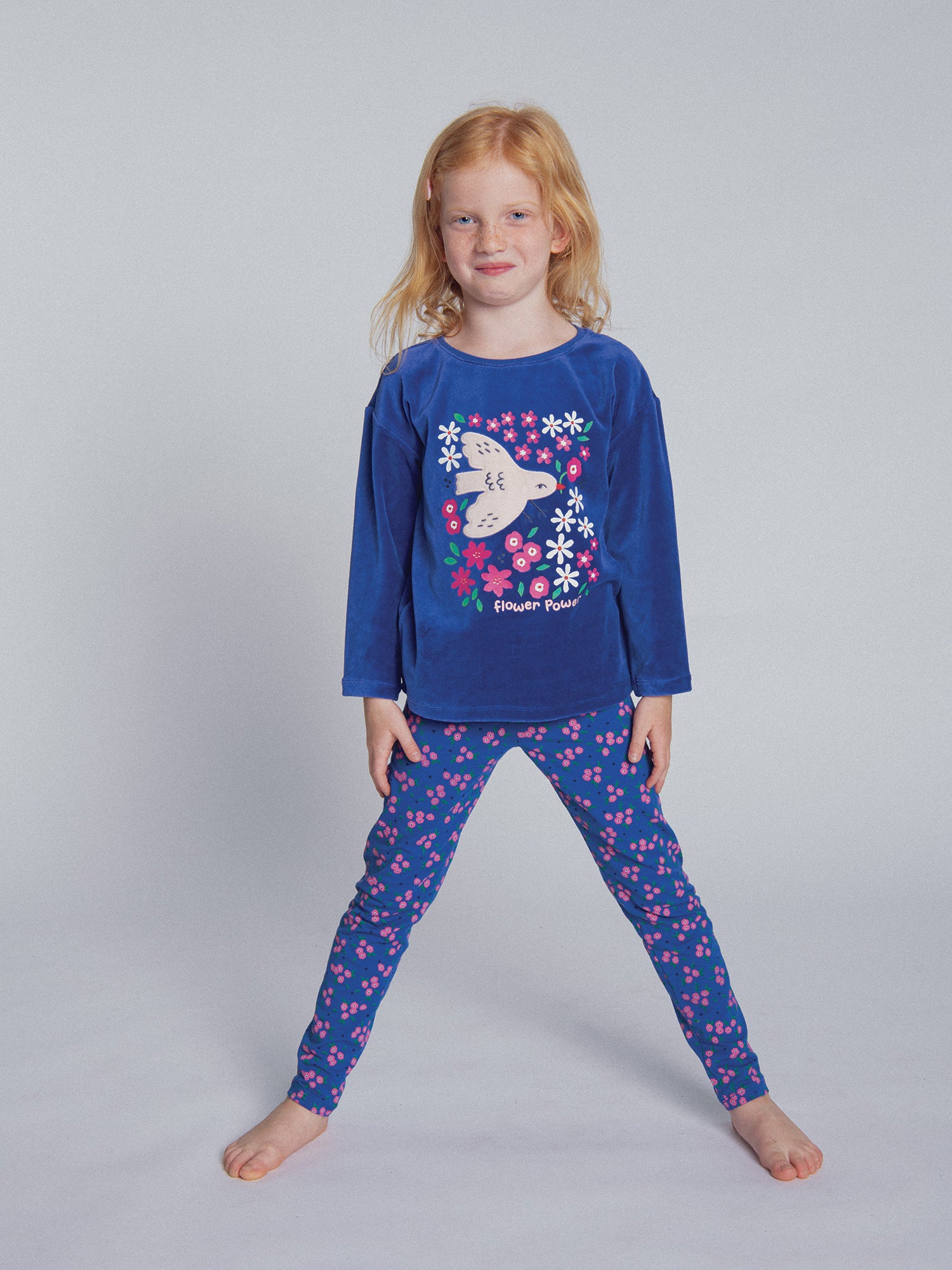 Pijama de 2 peças azul "Flower Power" para menina