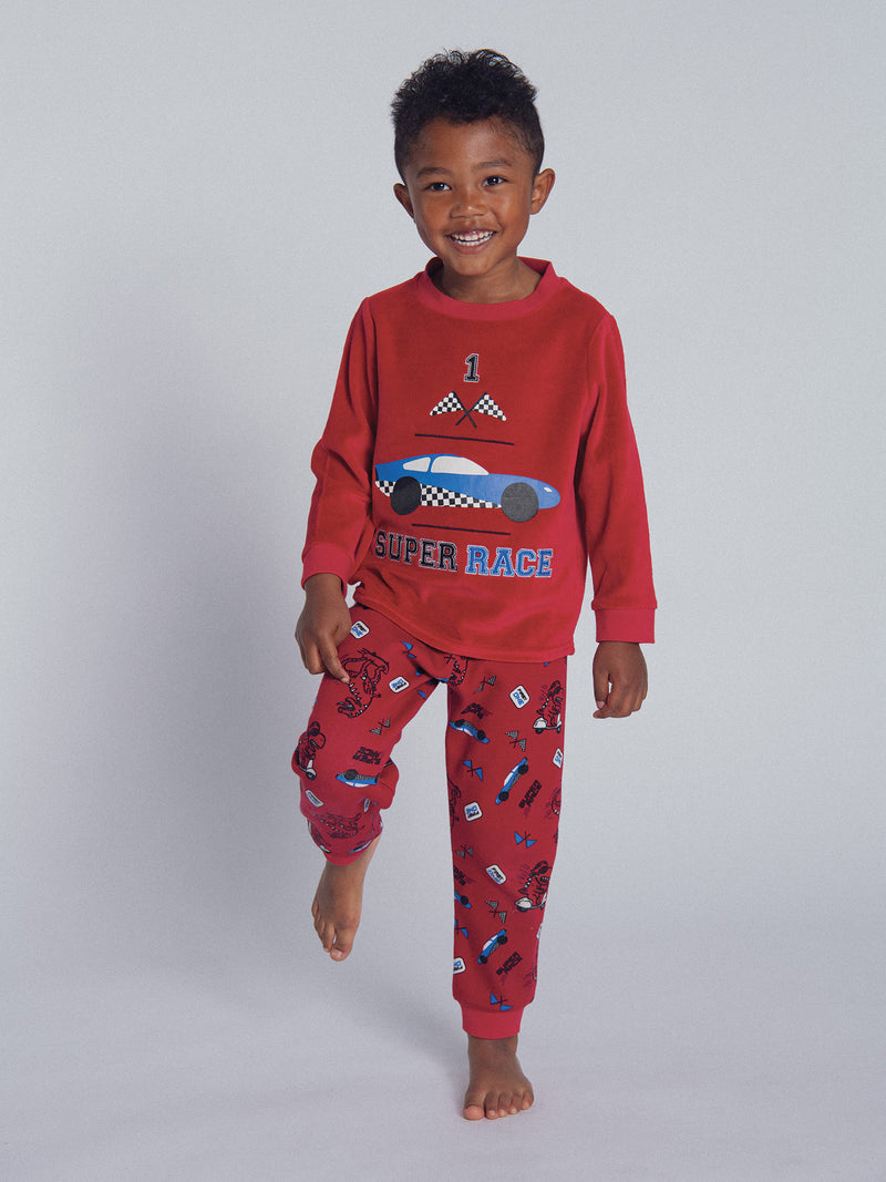 Pyjama 2 pièces en velours motif voiture de course pour enfant garçon