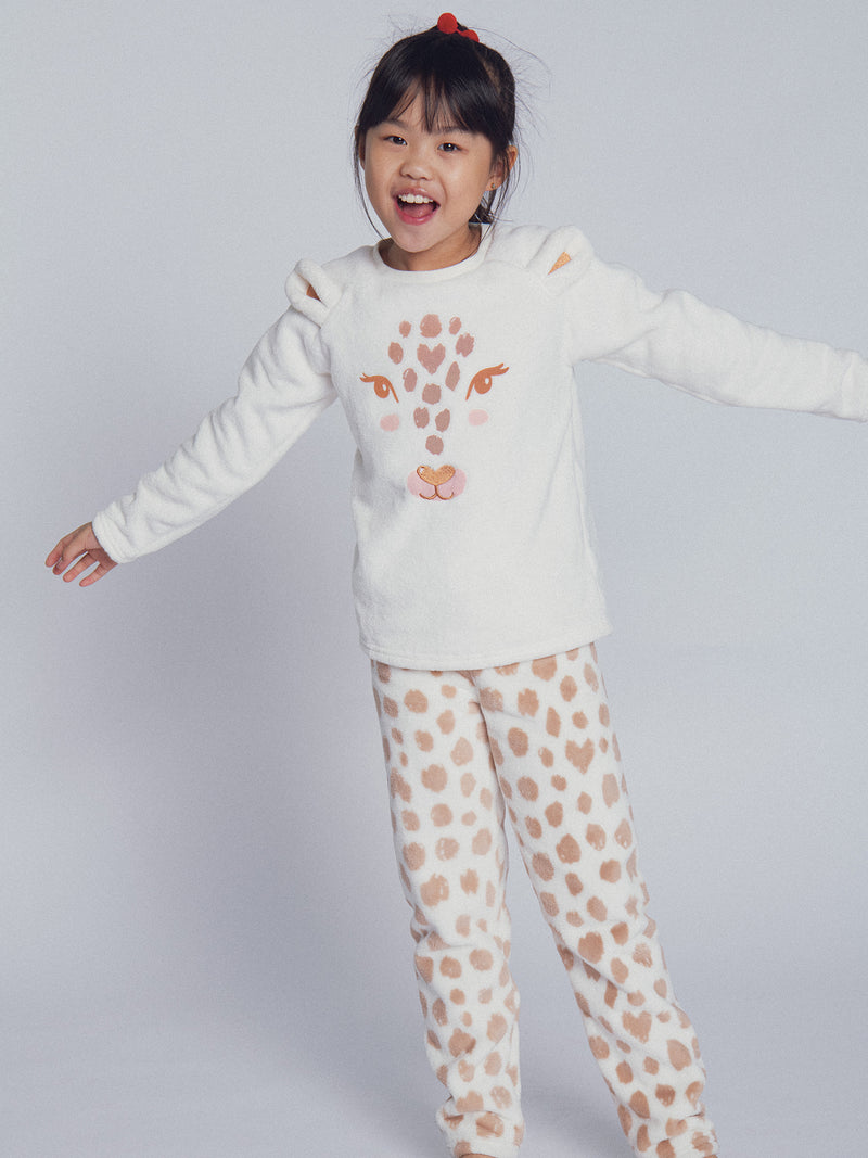 Pijama ecru "Cabeça de Leopardo" para menina