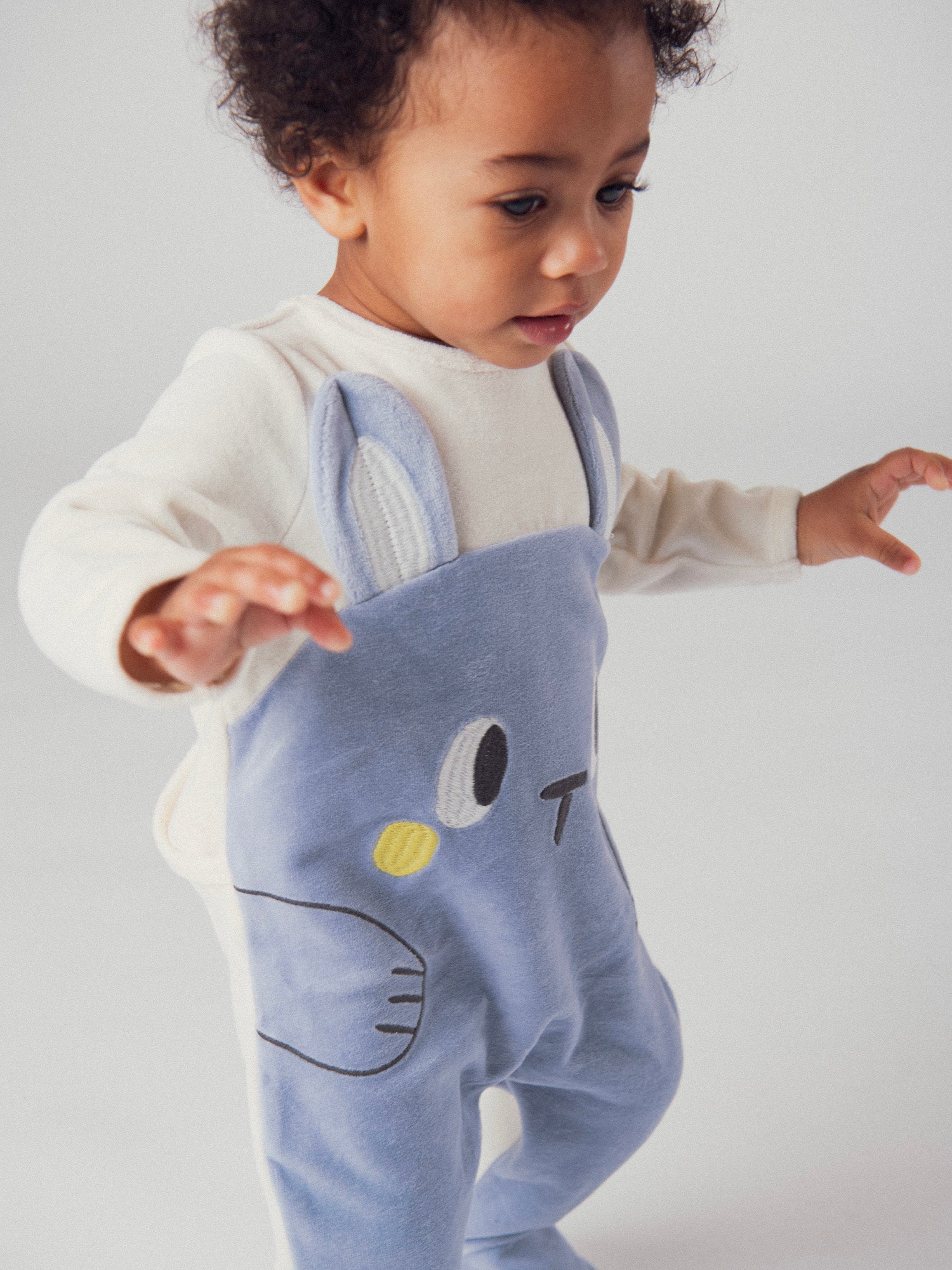Grenouillère bleu et grise  "Lapin"  pour bébé garçon