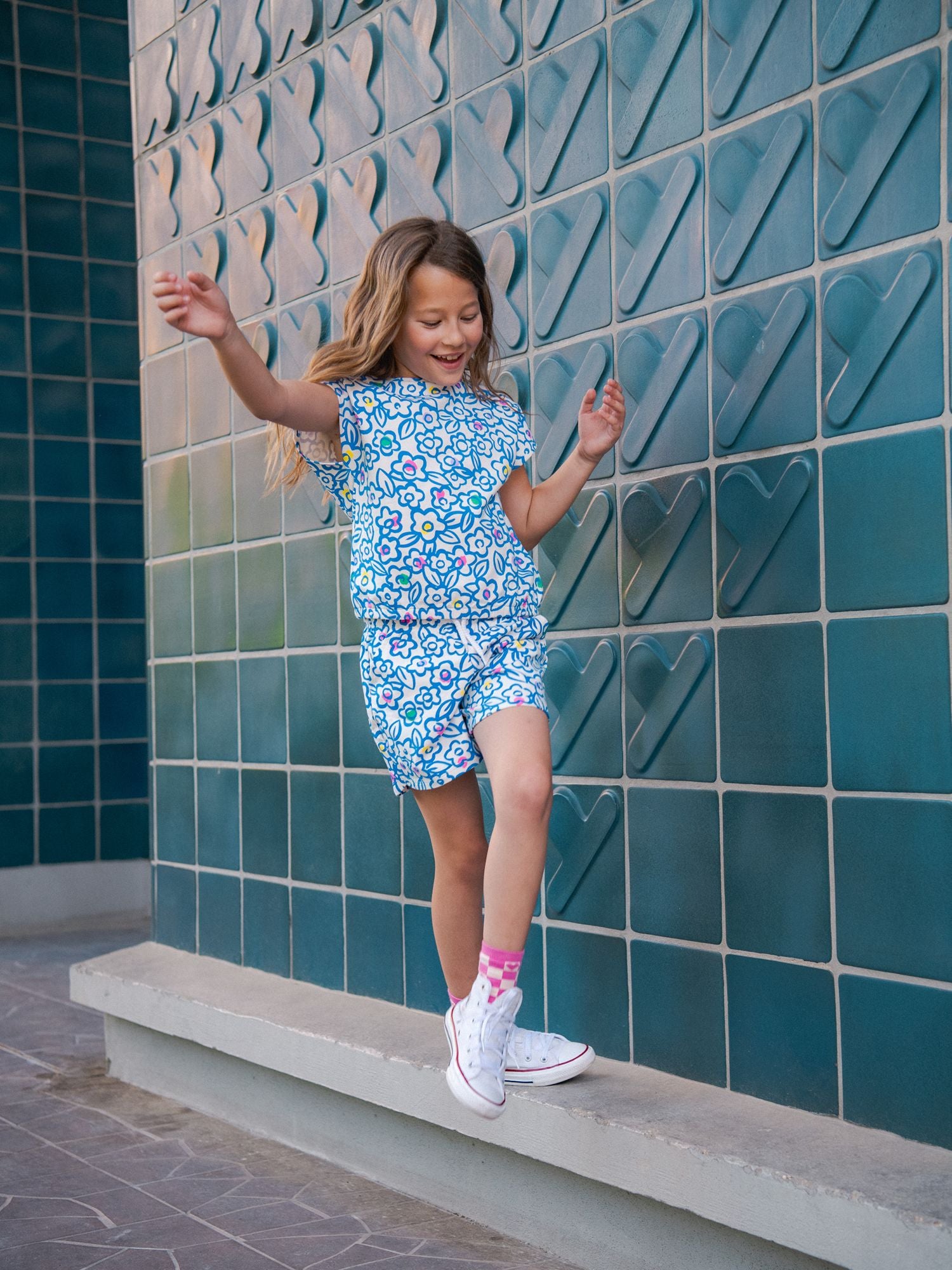 Short écru à imprimé floral pour fille
