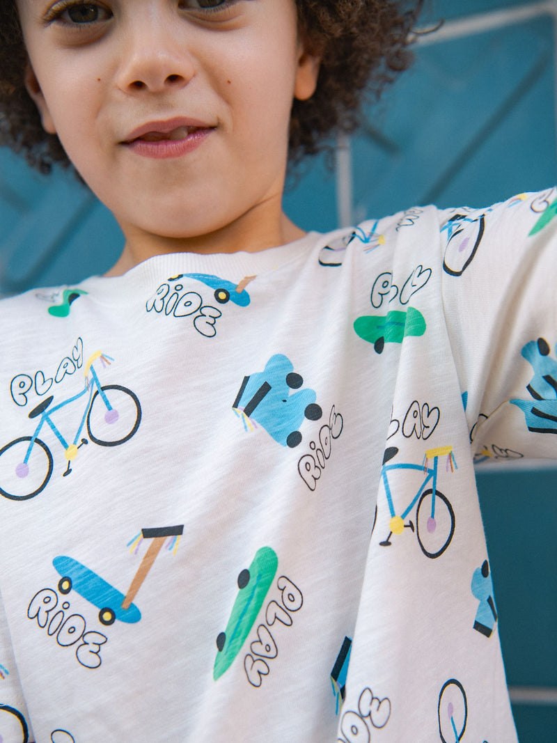 T-shirt ecru com impressão "ride" para menino
