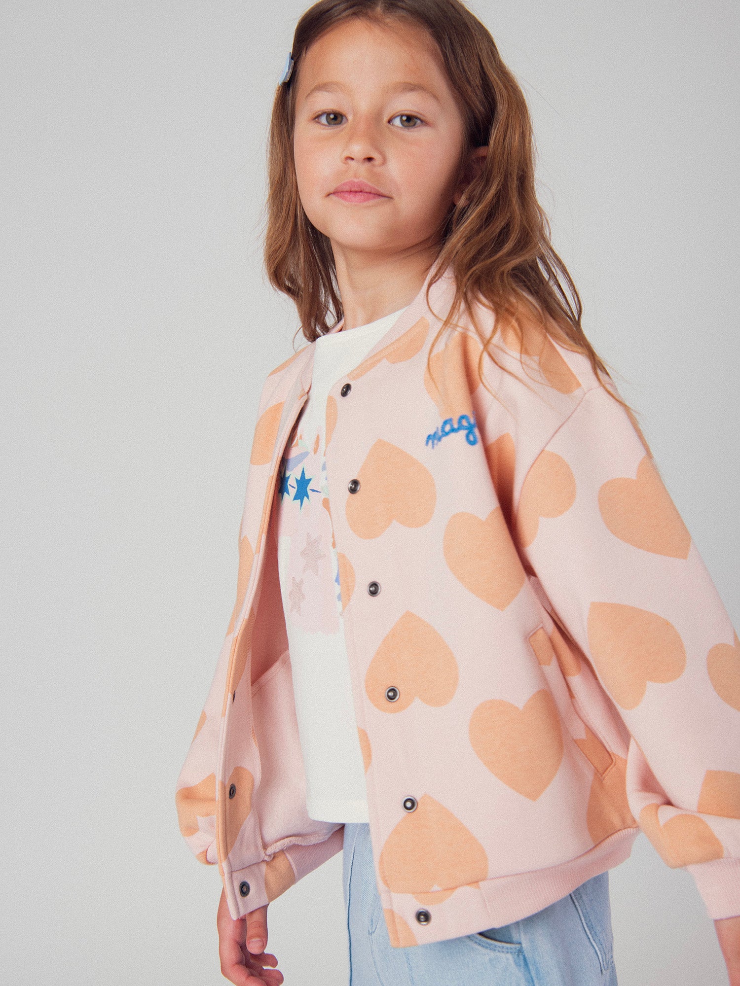 Cardigan rosa com estampa de corações para meninas