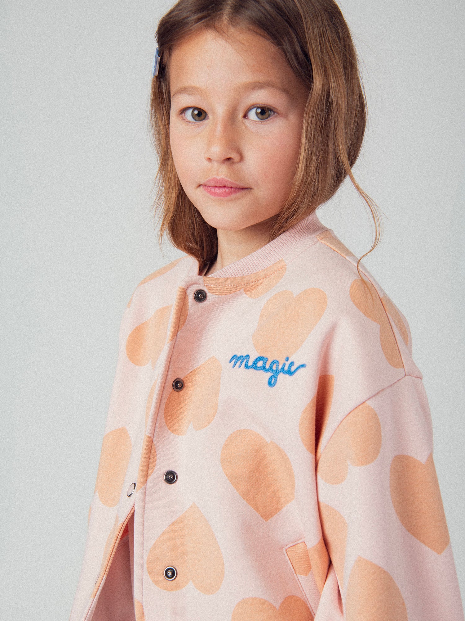 Cardigan rosa com estampa de corações para meninas