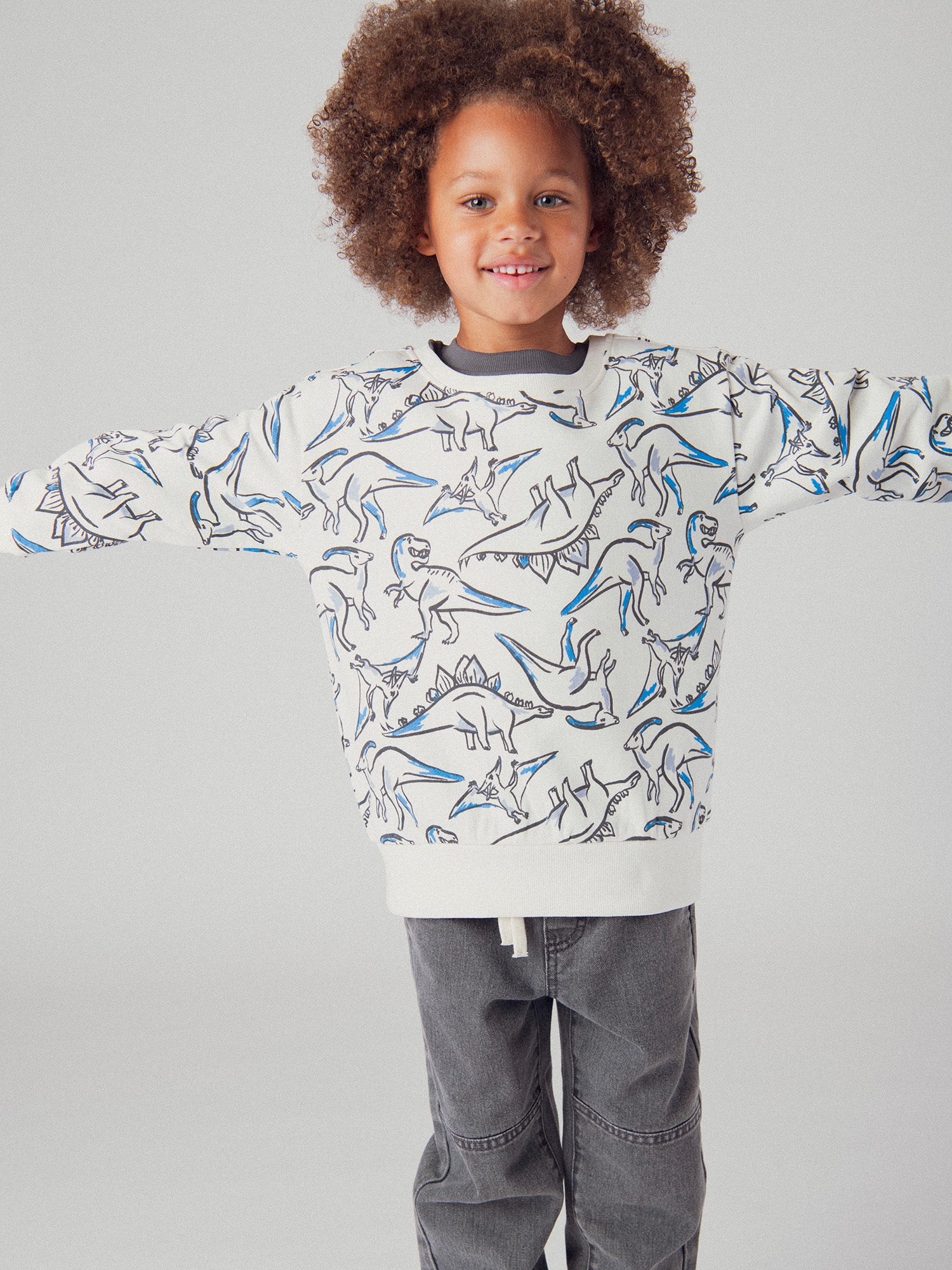 Sweatshirt creme com impressão de dinossauros para meninos