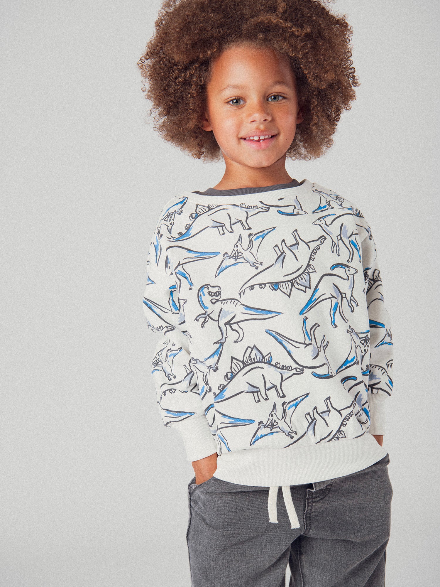 Sweatshirt creme com impressão de dinossauros para meninos