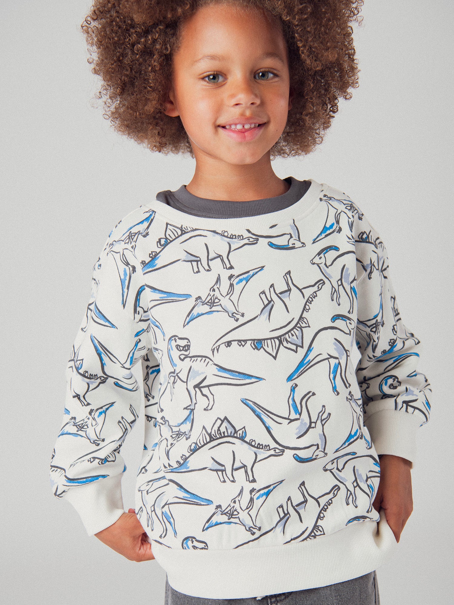 Sweatshirt creme com impressão de dinossauros para meninos