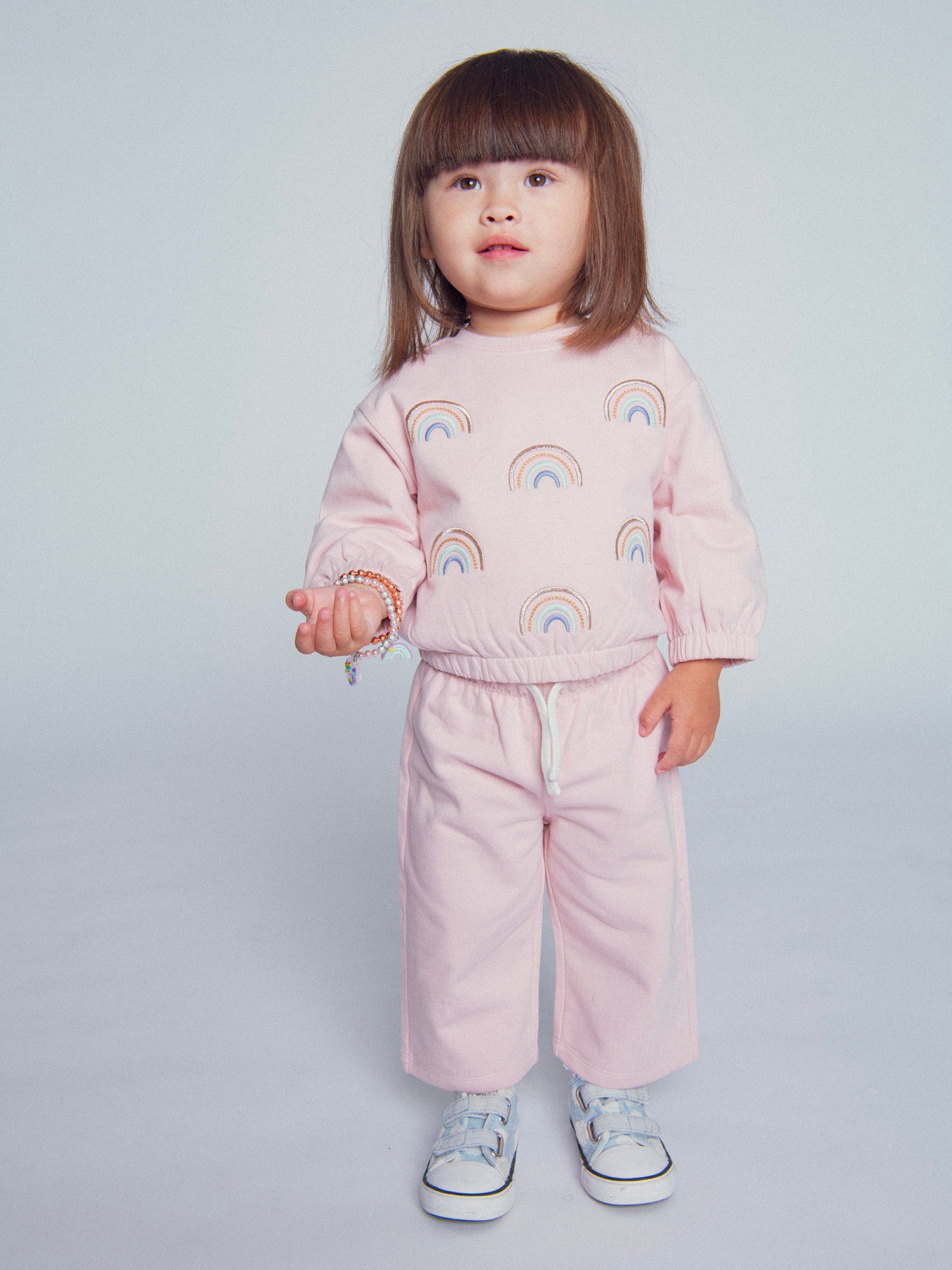 Conjunto de sweater e calças rosa "RAINBOW" para menina