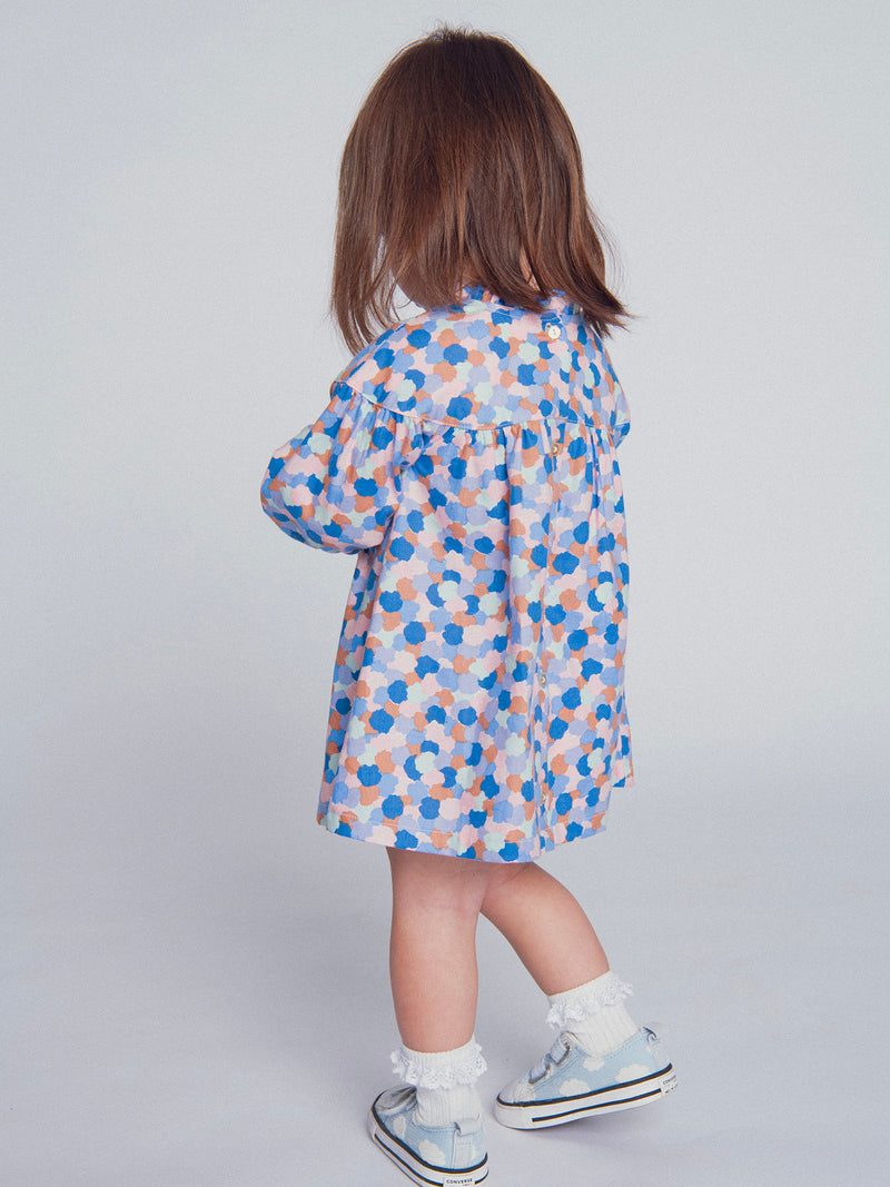 Vestido estampado com gola de volantes para menina