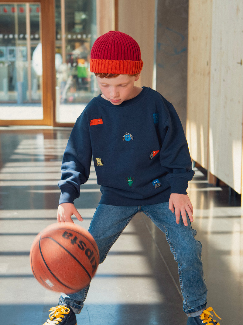 Sweatshirt azul-marinho com bordados de cabeças de cães para menino